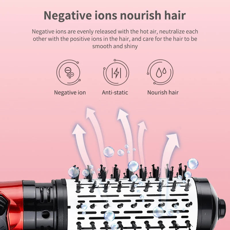 3 In 1 Auto Rotating Hair Dryer Brush  Hot Air Brush Electric Comb Multifunction Anion Brush Curling Hair Curl - Shops Fab